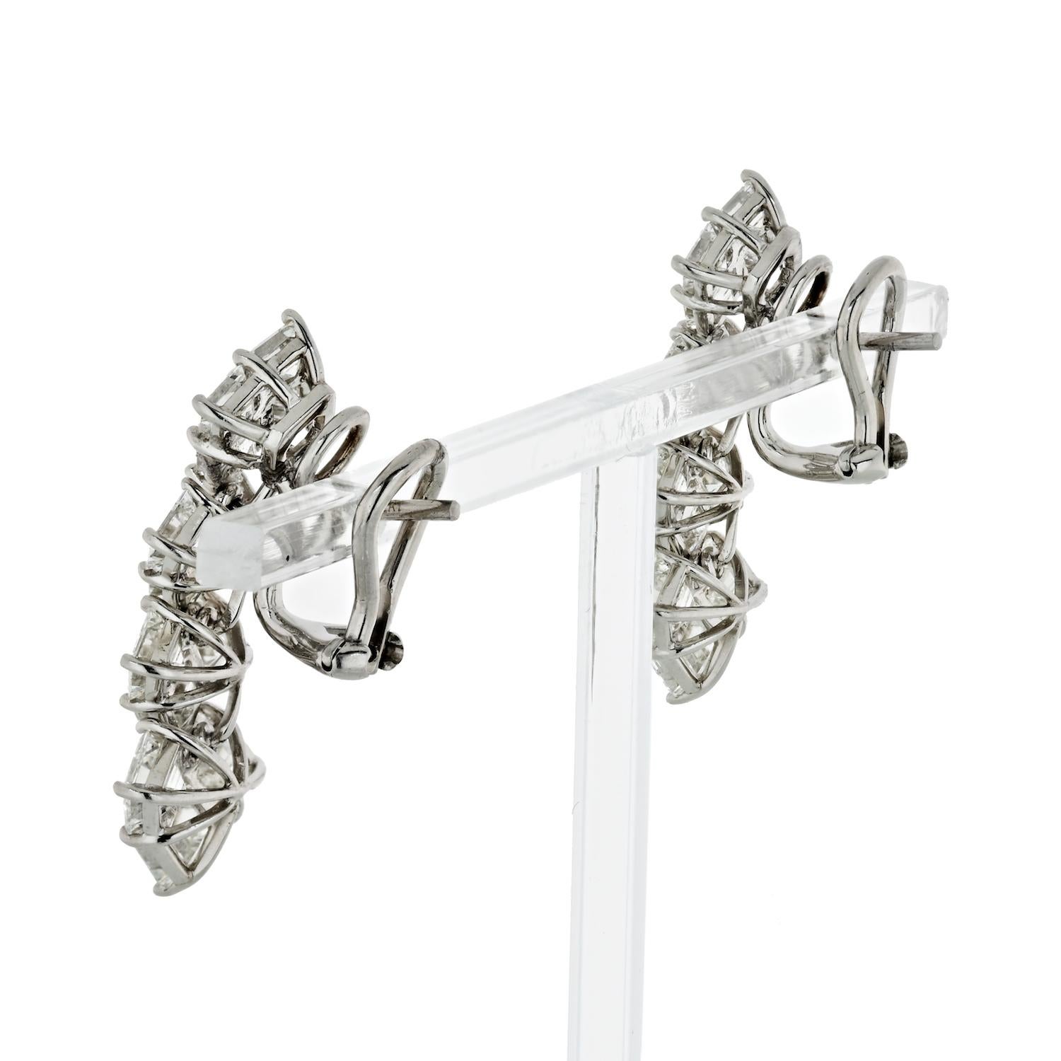 Modern Platinum Asscher Cut 10.25cttw Diamond Drop Earrings For Sale