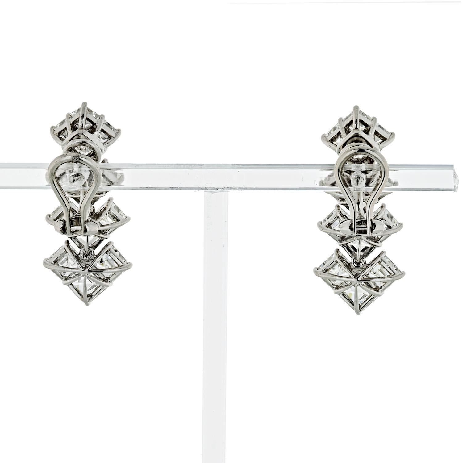 Emerald Cut Platinum Asscher Cut 10.25cttw Diamond Drop Earrings For Sale