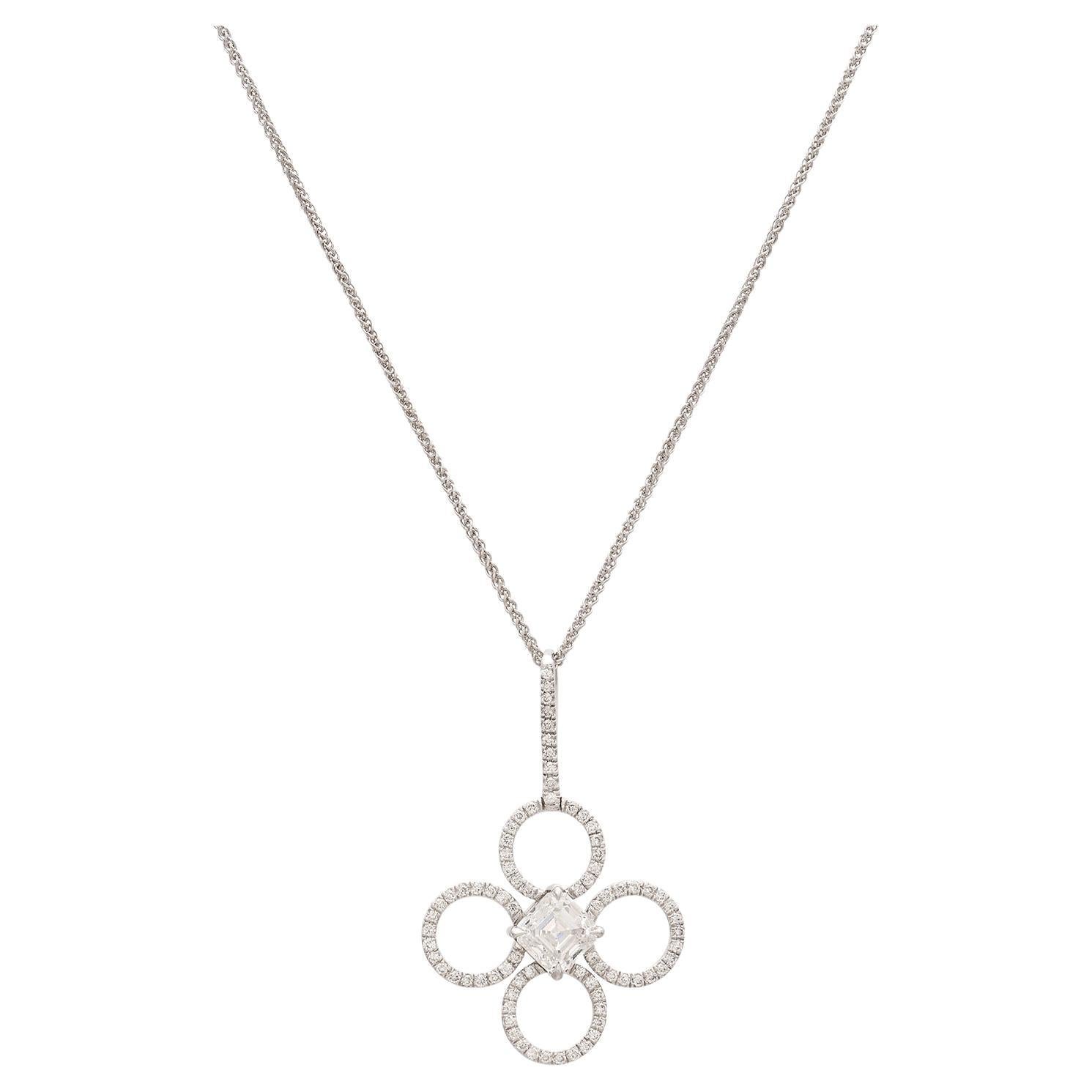 Platinum Asscher Cut Diamond Clover Pendant by Daniel K.