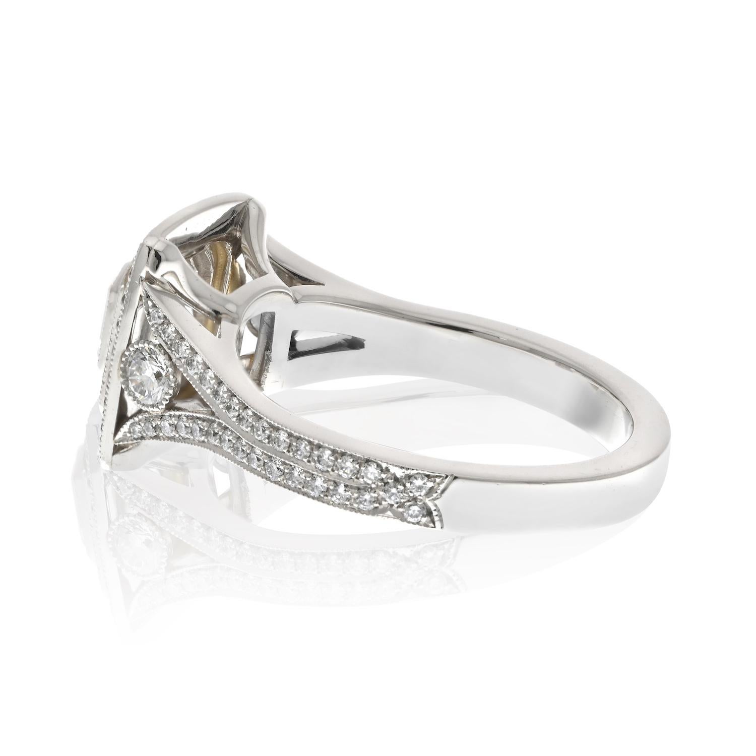 Platinum Asscher Cut Diamond Double Pave Halo And Split Shank Ring In New Condition For Sale In New York, NY