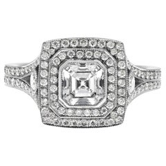 Platin Asscher-Schliff Diamant Double Pave Halo und geteilter Schaft Ring