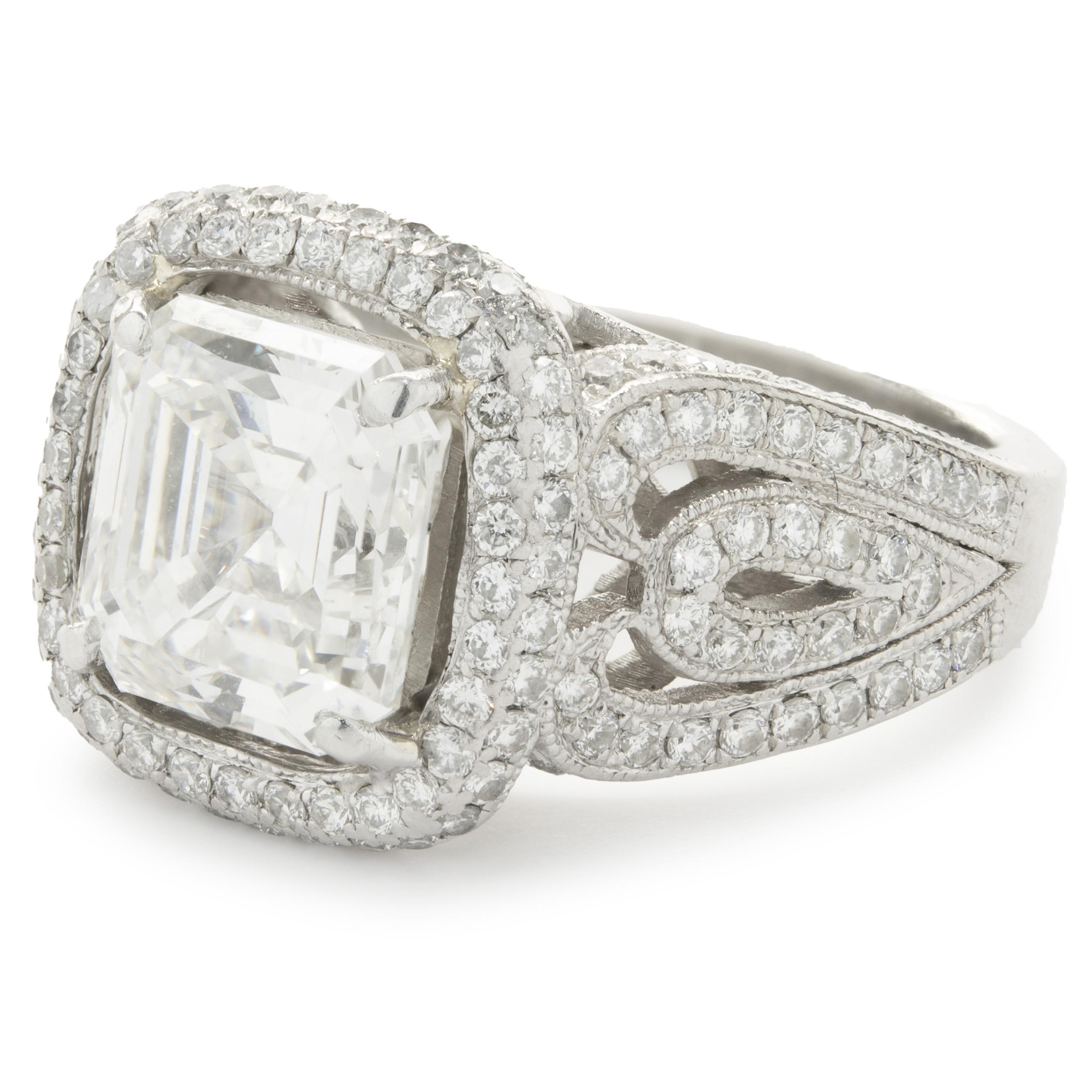 Women's Platinum Asscher Cut Diamond Engagement Ring