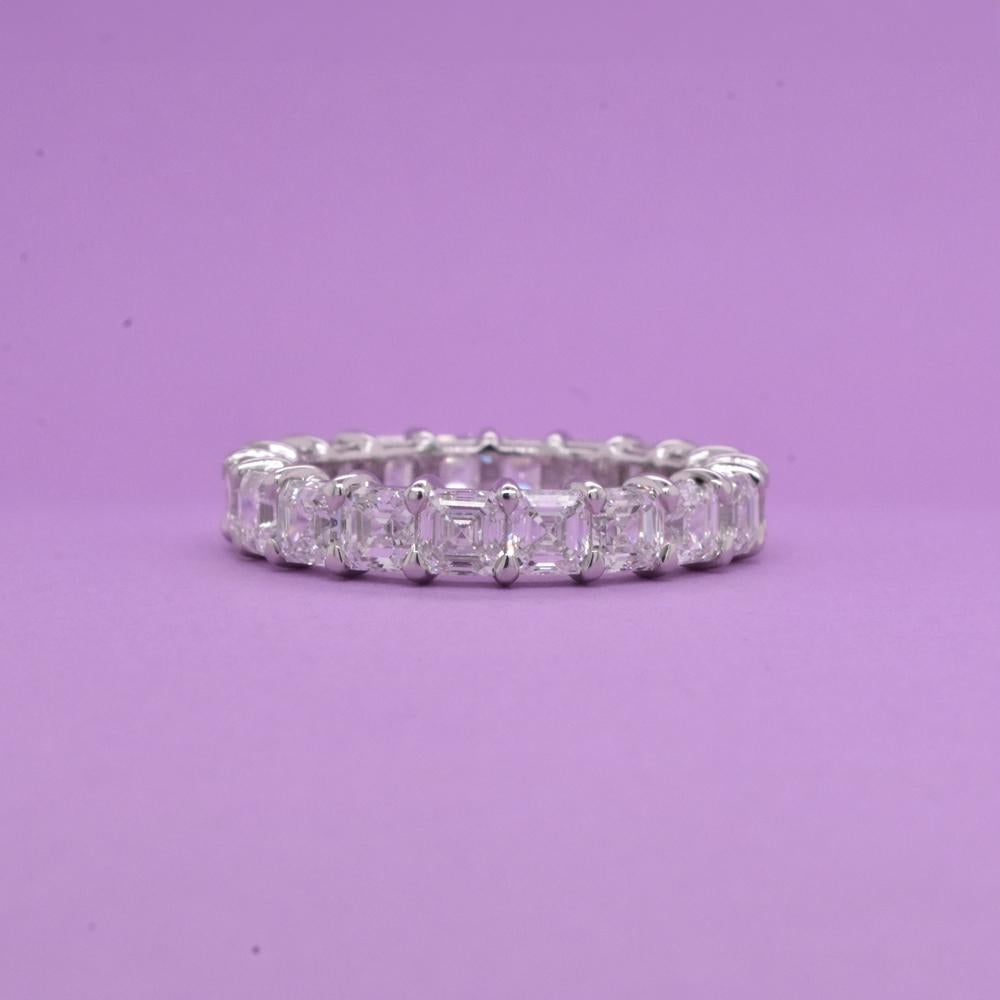 Asscher Cut Platinum Asscher Eternity Band, 4.35 total carat For Sale