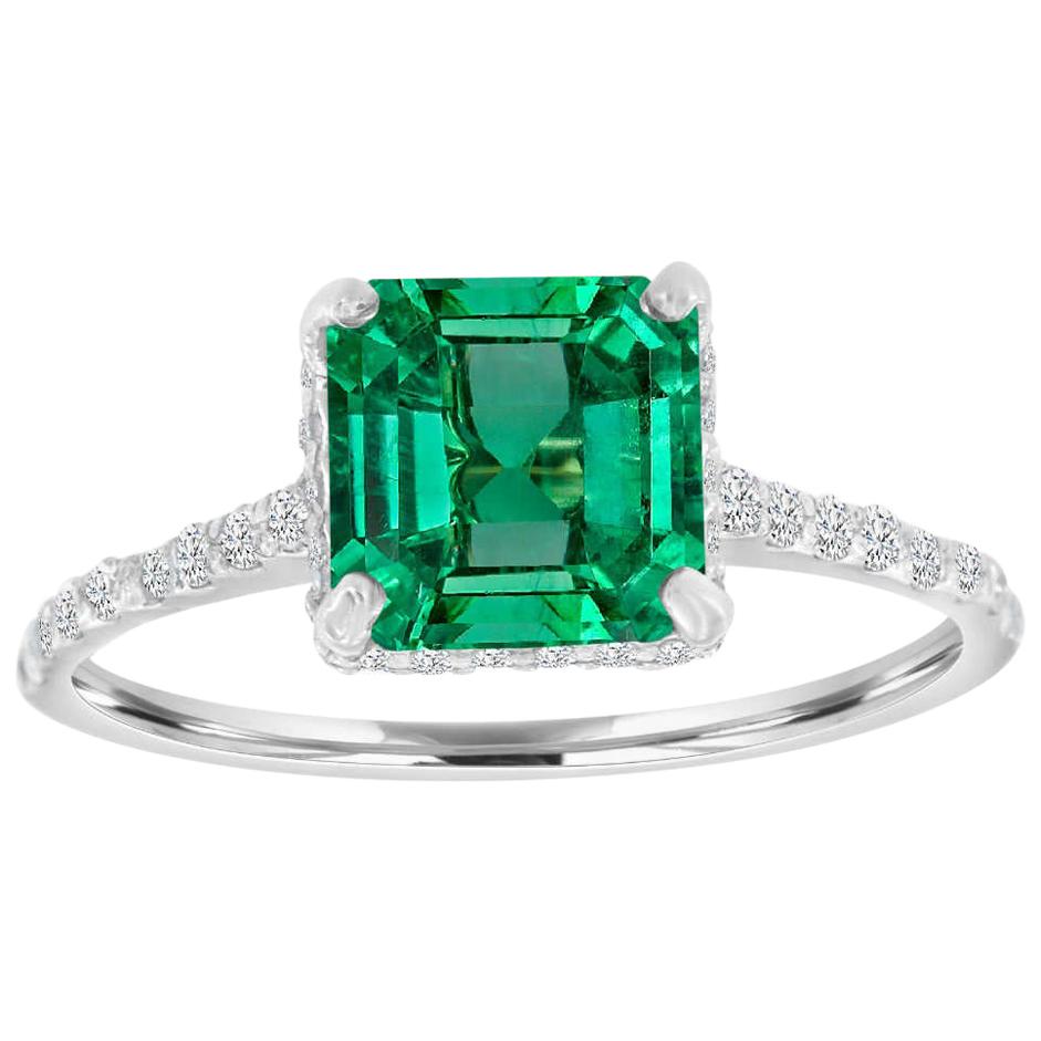 Platinum Asscher Green Emerald Diamond Ring 'center-1.79 Carat'