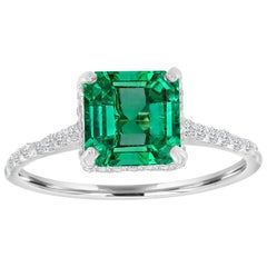 Platinum Asscher Green Emerald Diamond Ring 
center-1.79 Carat

