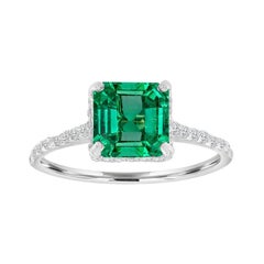 Retro Platinum Asscher Green Emerald Diamond Ring 'Center-1.79 Carat'