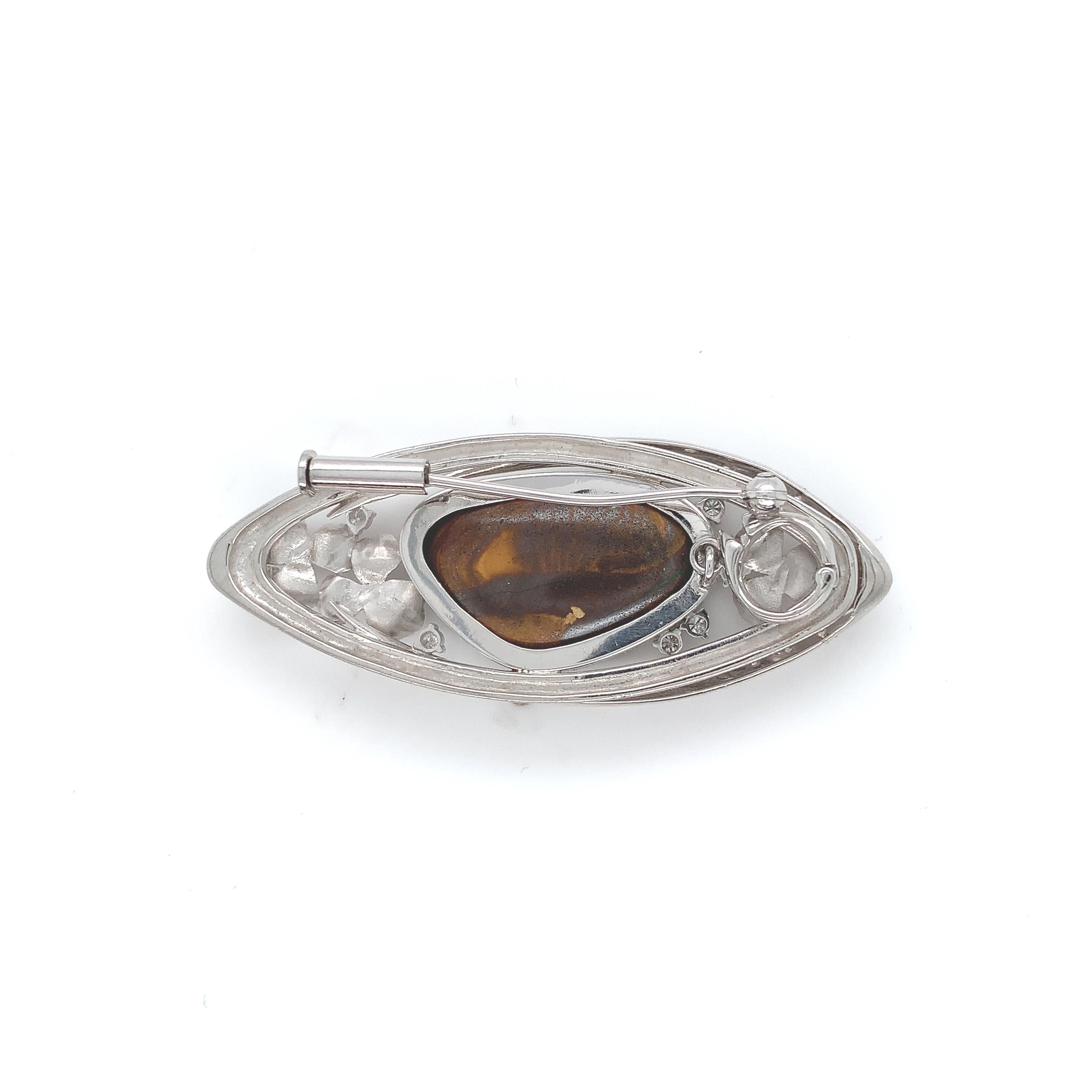 Round Cut Platinum Australian Black Boulder Opal and Diamond Pin Pendant Flowers For Sale