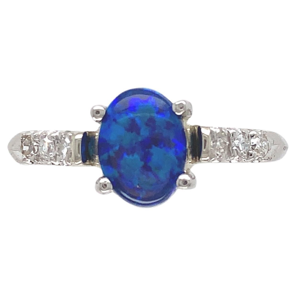 Platinum Australian Black Opal and Diamond Ring For Sale