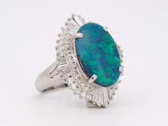 Platinum Australian Black Opal with Diamond Halo Statement Ring Blue Green V1213