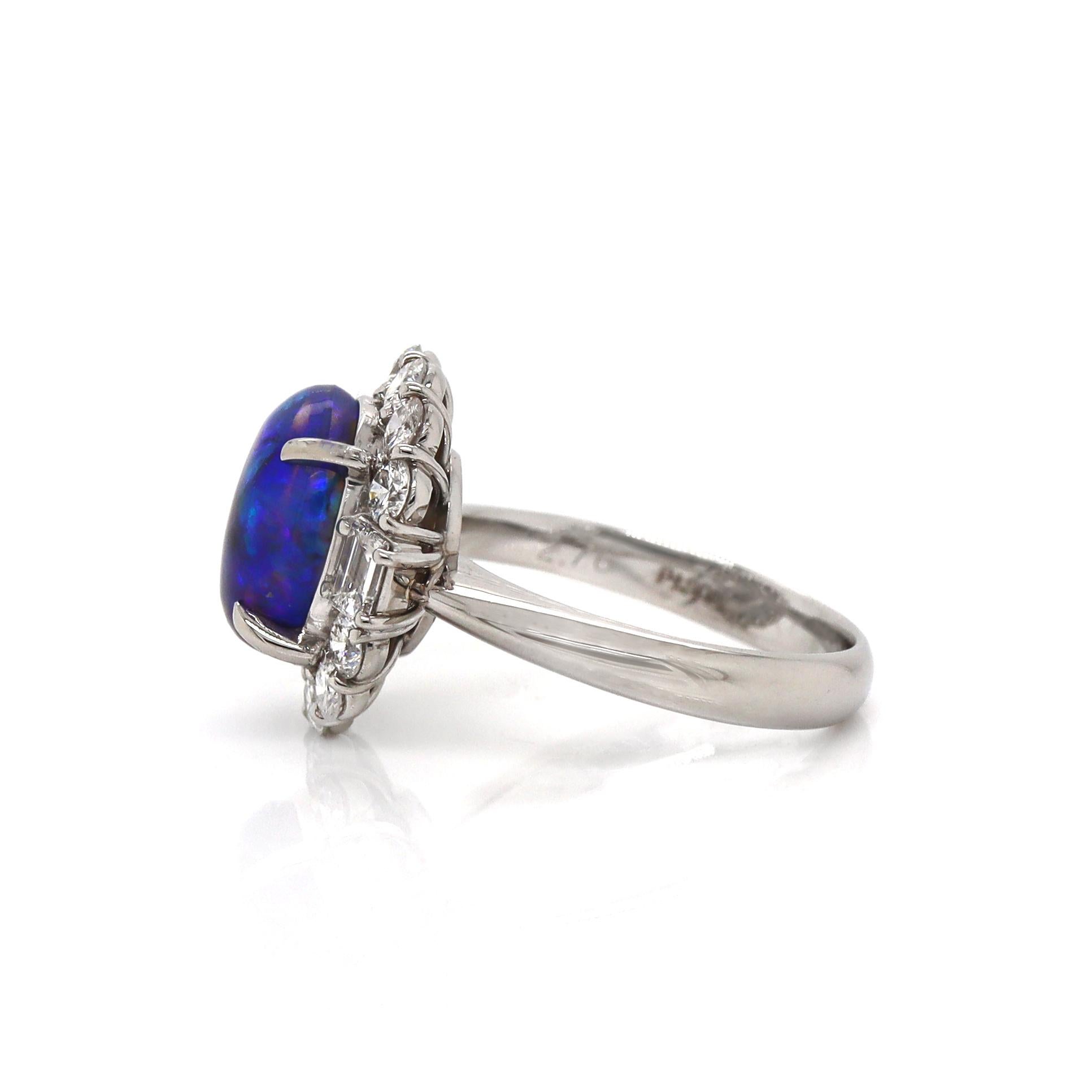 Cabochon Platinum Australian Opal And Diamond Dress Ring For Sale