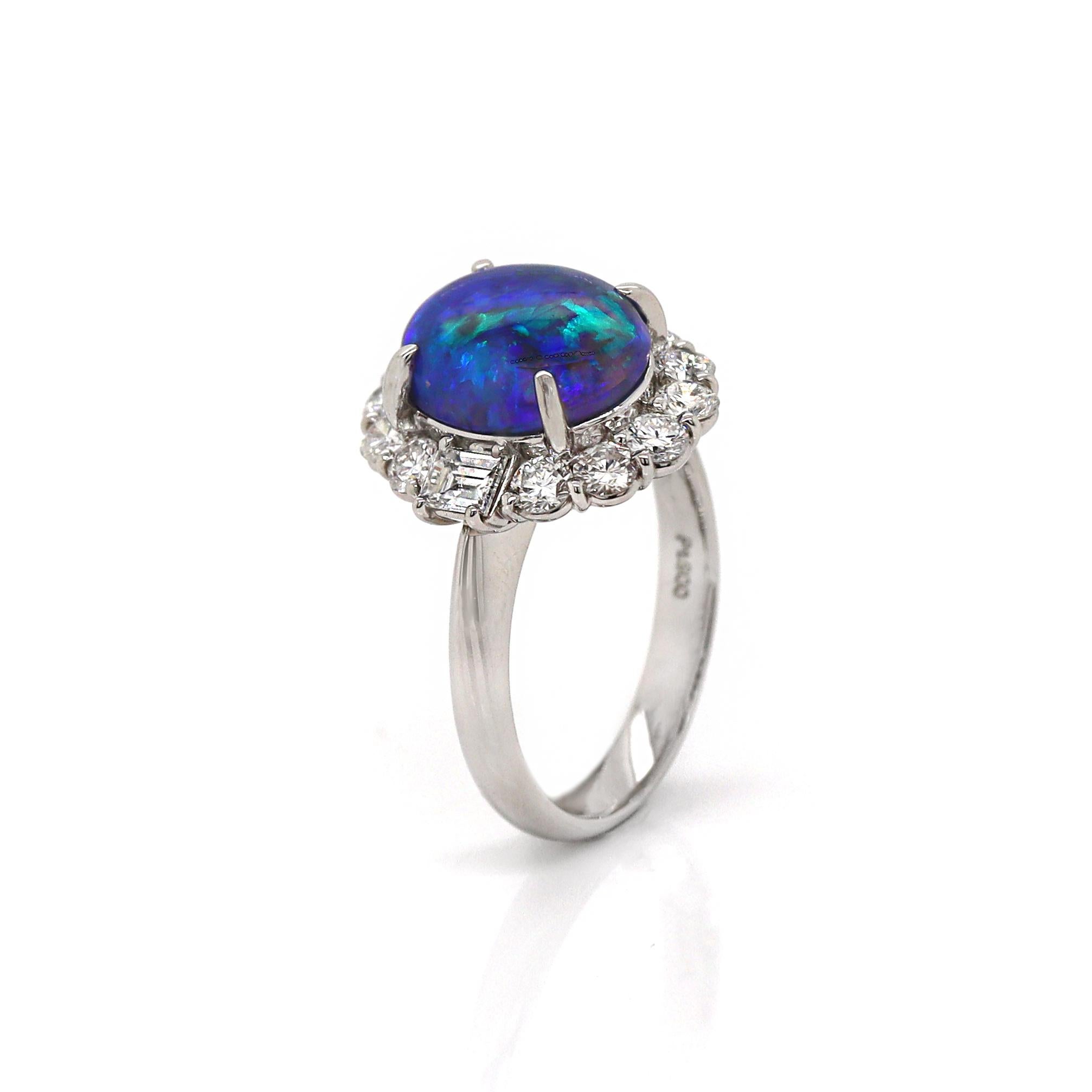 Platinum Australian Opal And Diamond Dress Ring In New Condition For Sale In Sydney, NSW