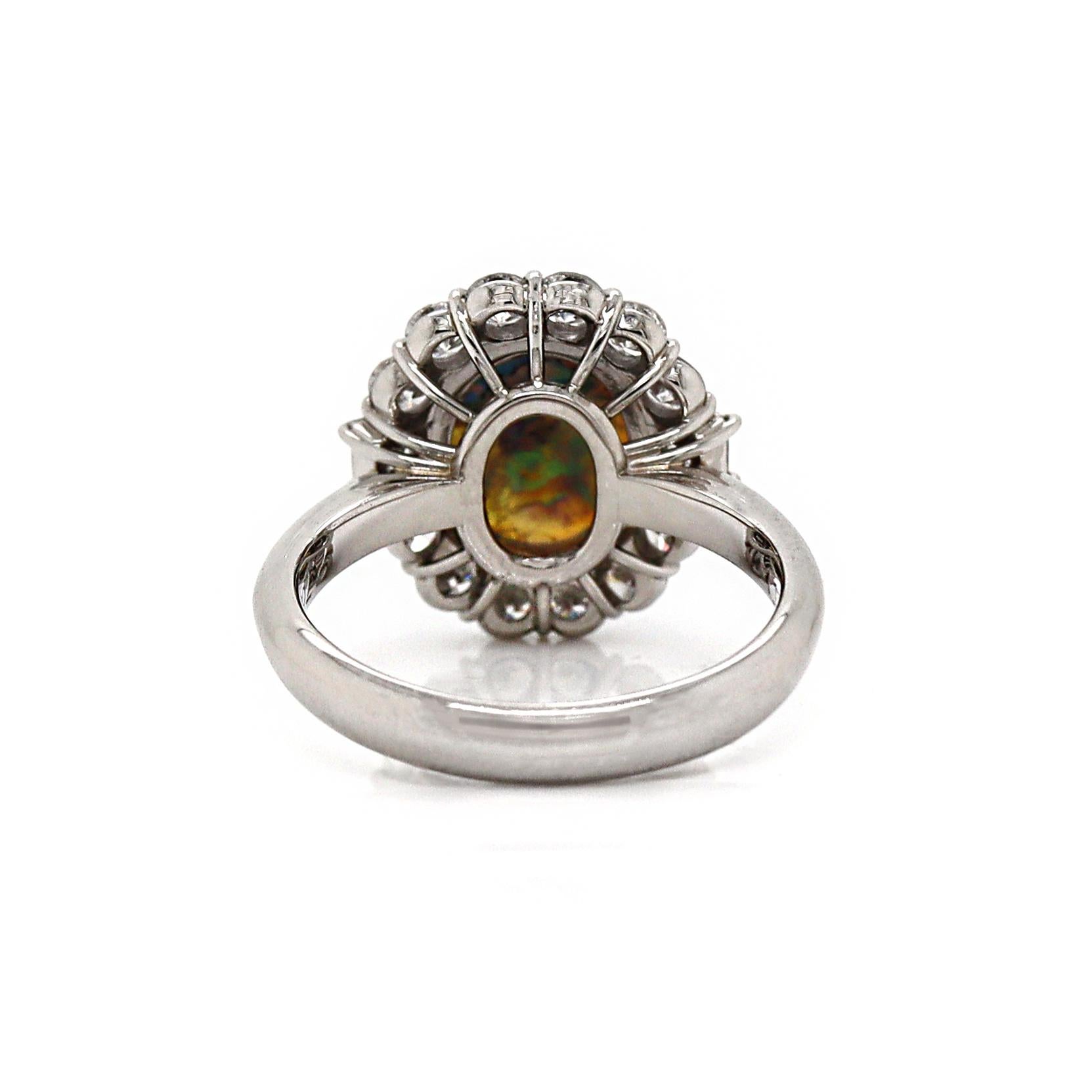 Women's Platinum Australian Opal And Diamond Dress Ring For Sale