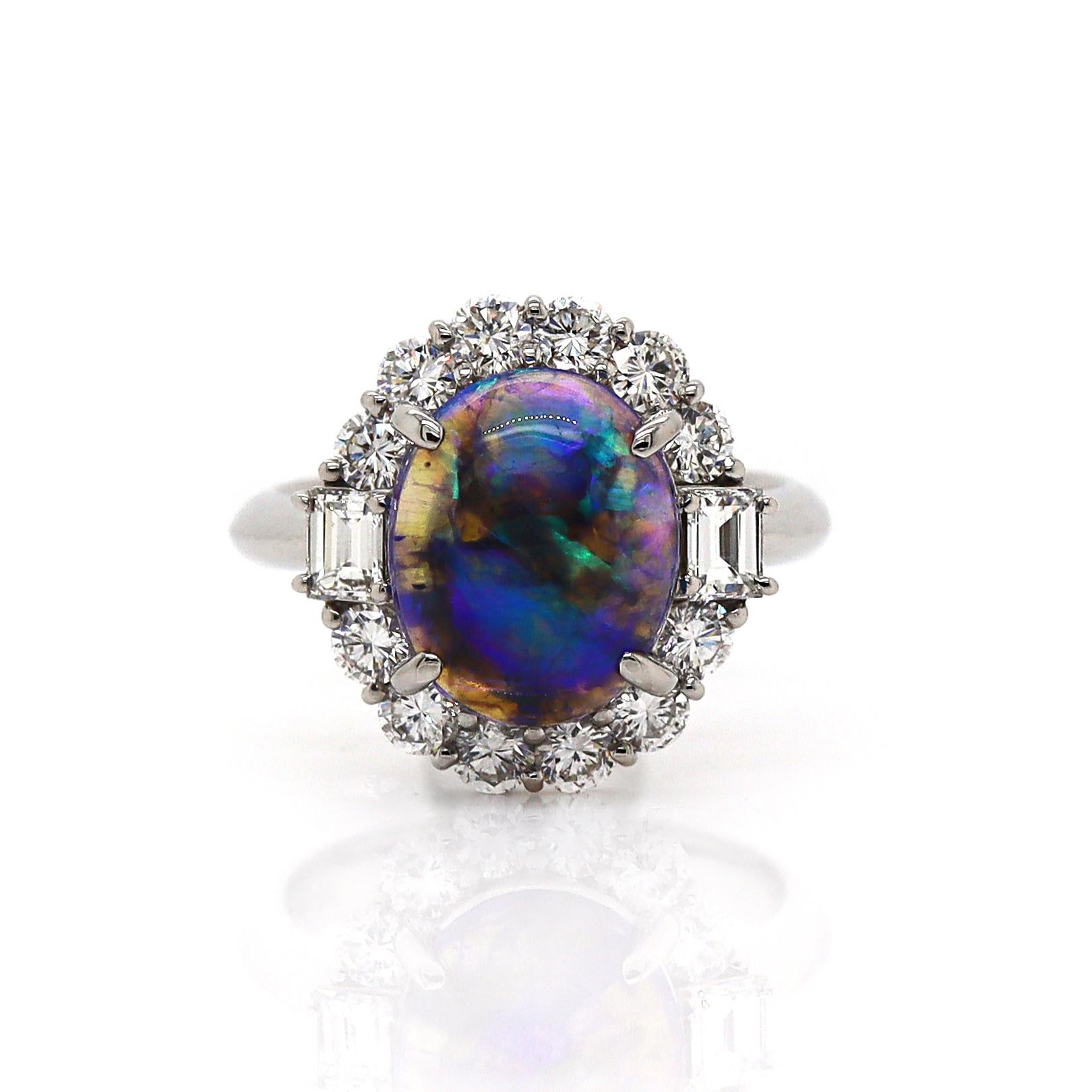 Platinum Australian Opal And Diamond Dress Ring For Sale 1