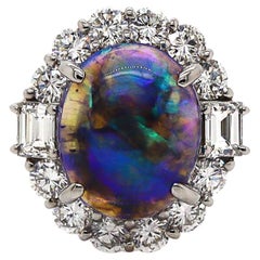Bague habillée en platine avec opale australienne et diamant