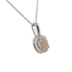 Platinum Australian Opal and Diamond Pendant with chain - lots of red fire!