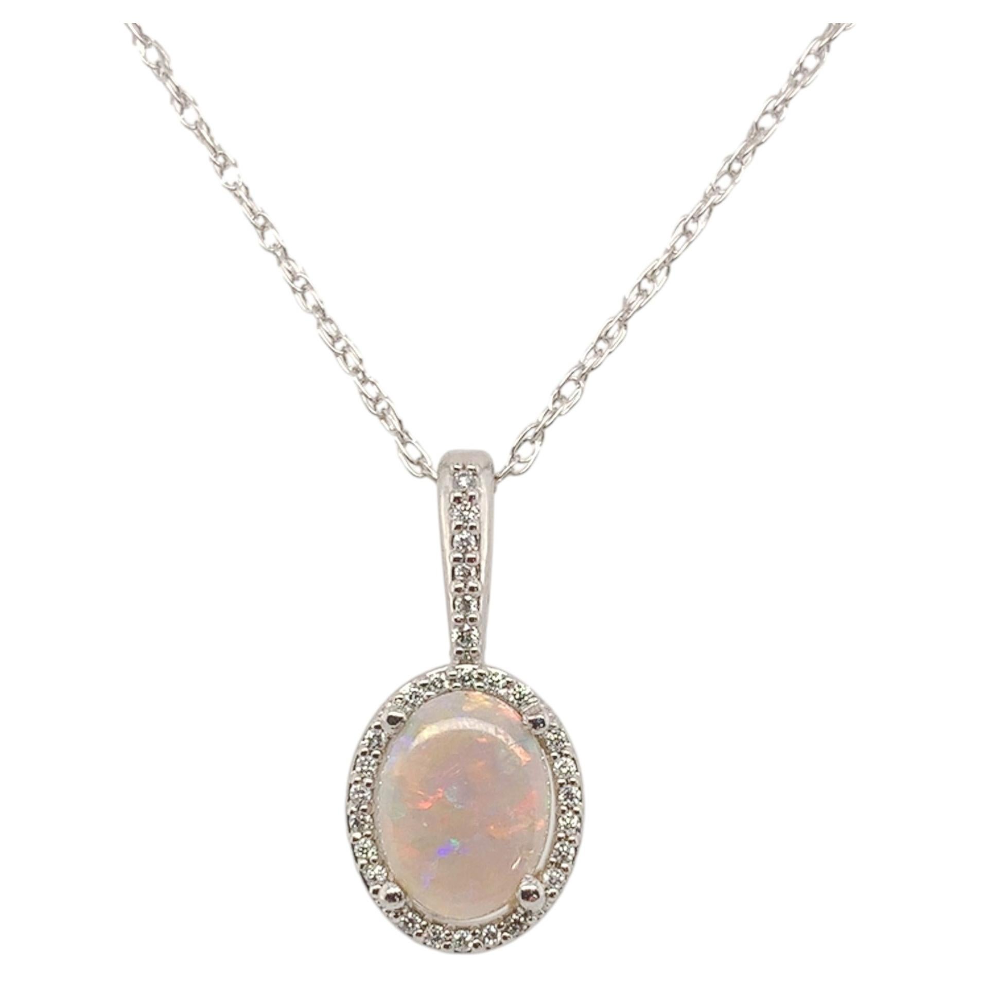 Platinum Australian Opal and Diamond Pendant with chain - lots of red fire! For Sale