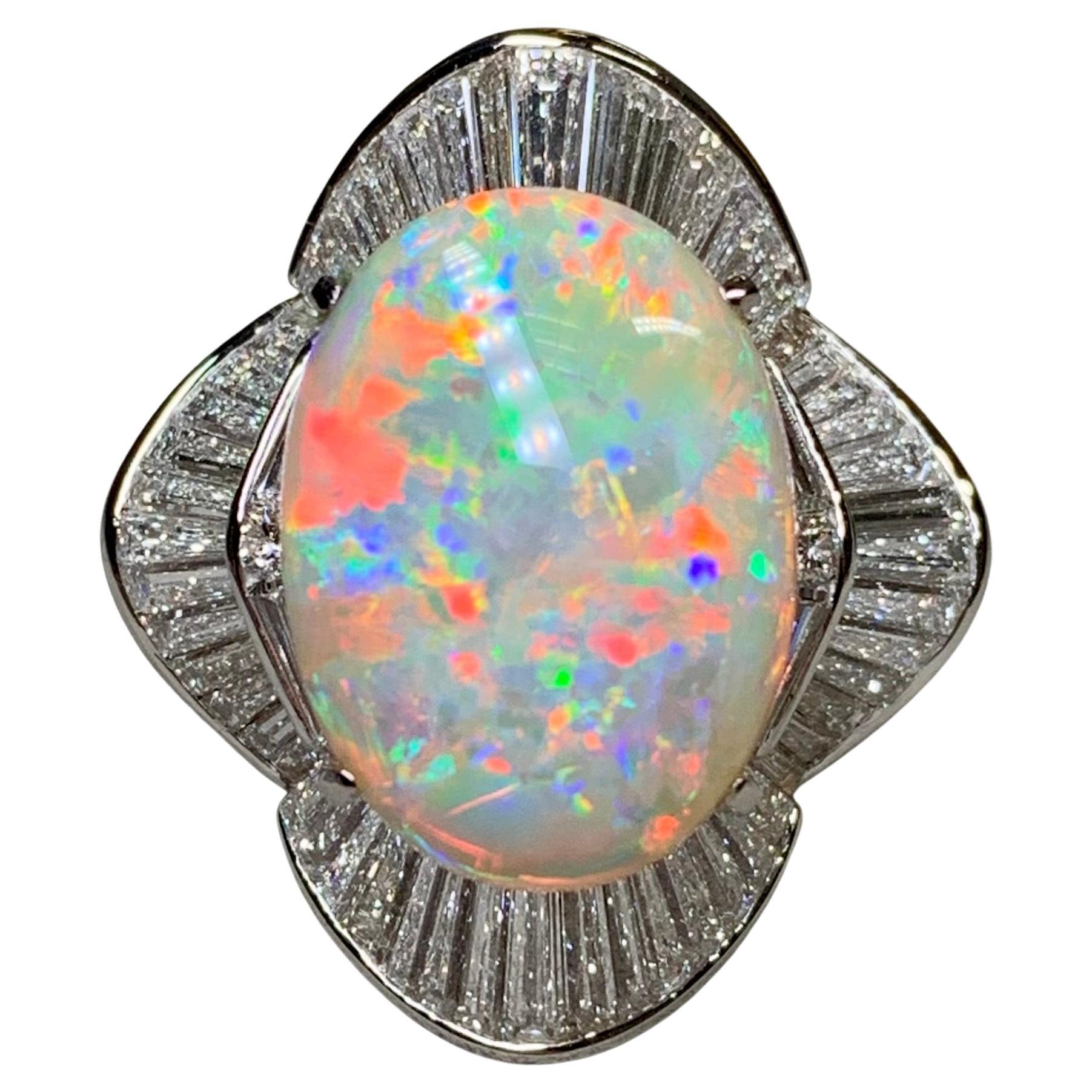 Anello di platino Australian Opal Baguette Diamond Large Ballerina Cocktail Ring 13.06ct