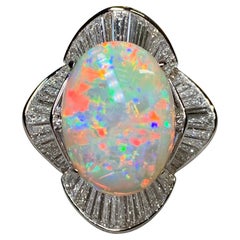 Anillo de cóctel Opalo Australiano Platino Baguette Diamante Bailarina Grande 13.06ct