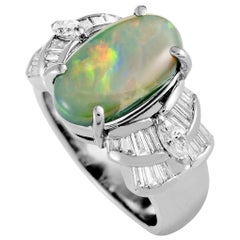 Platinum Baguette and Marquise Diamonds and Opal Oval Ring