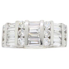 Platinum Baguette and Round Diamond Band Ring