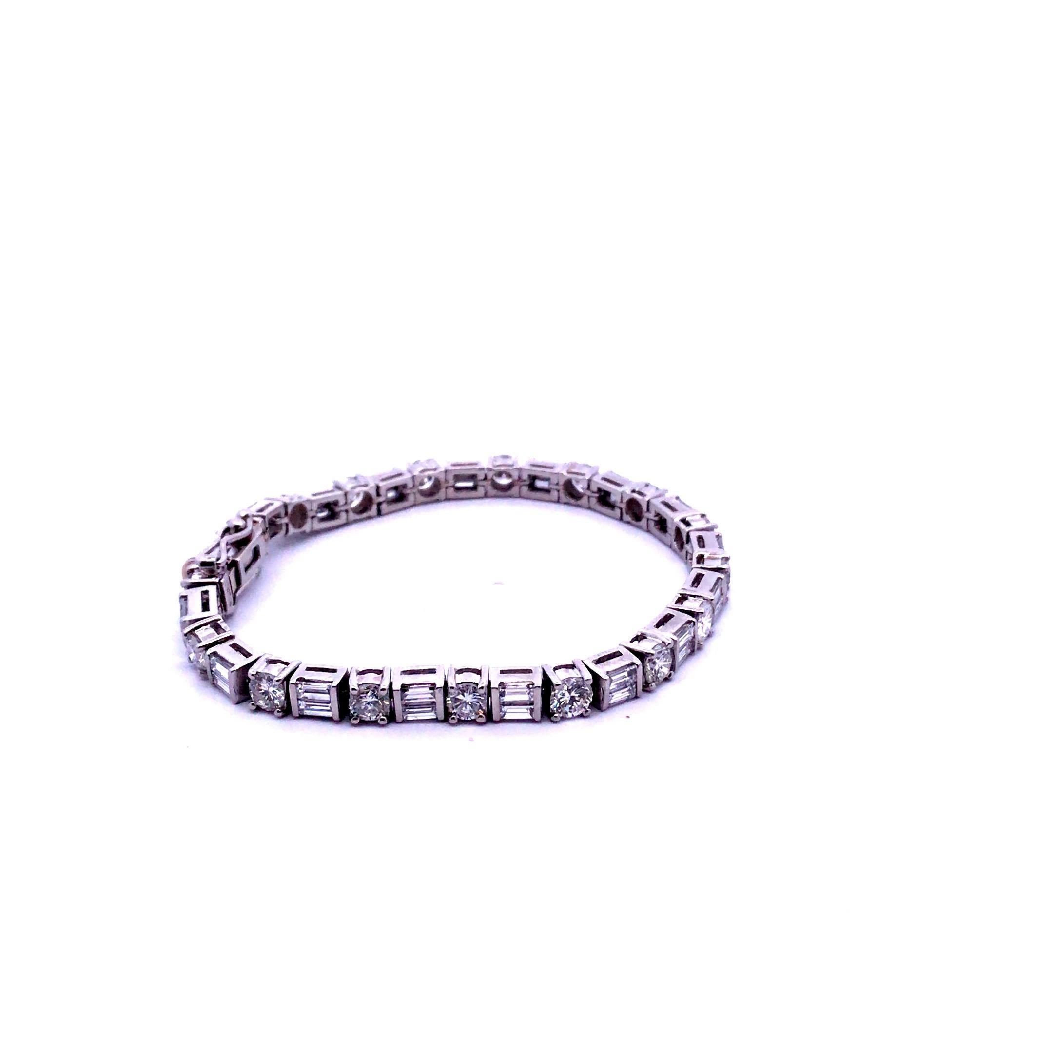 Round Cut Platinum Baguette and Round Diamond Bracelet