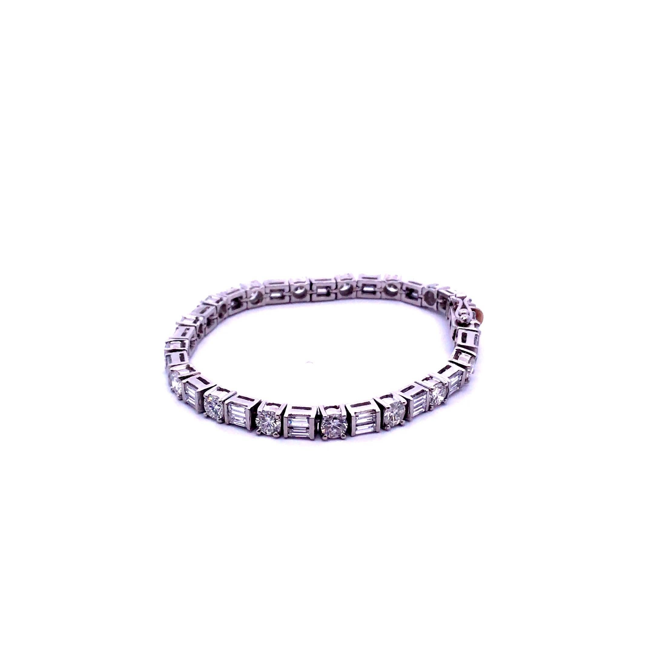 Women's or Men's Platinum Baguette and Round Diamond Bracelet