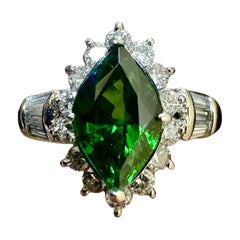 Platinum Baguette and Round Diamond Marquise Tsavorite Garnet Engagement Ring