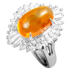 Platinum Baguette and Round Diamonds and Opal Oval Ring