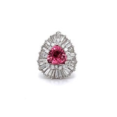 Platinum Baguette and Round Diamonds Trillion Cut Rubellite Ballerina Ring
