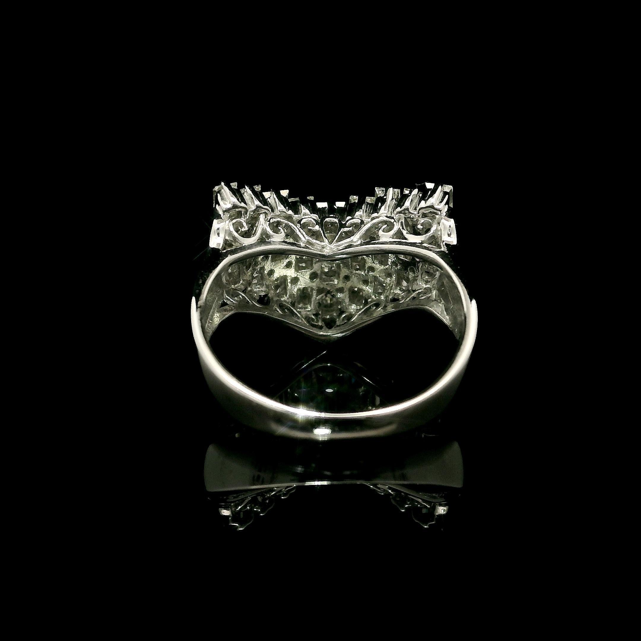 Anillo ancho de platino con diamantes talla baguette de 1,50 ctw en 