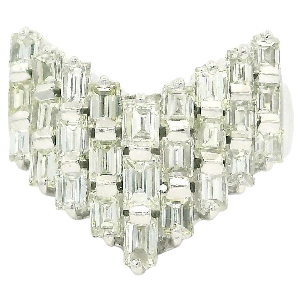 Platinum Baguette Cut 1.50ctw Diamond "V" Chevron Bar Set Wide Band Ring