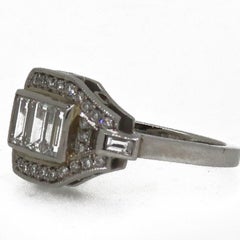Platinum Baguette Cut Diamond Art Deco Style Cluster Ring