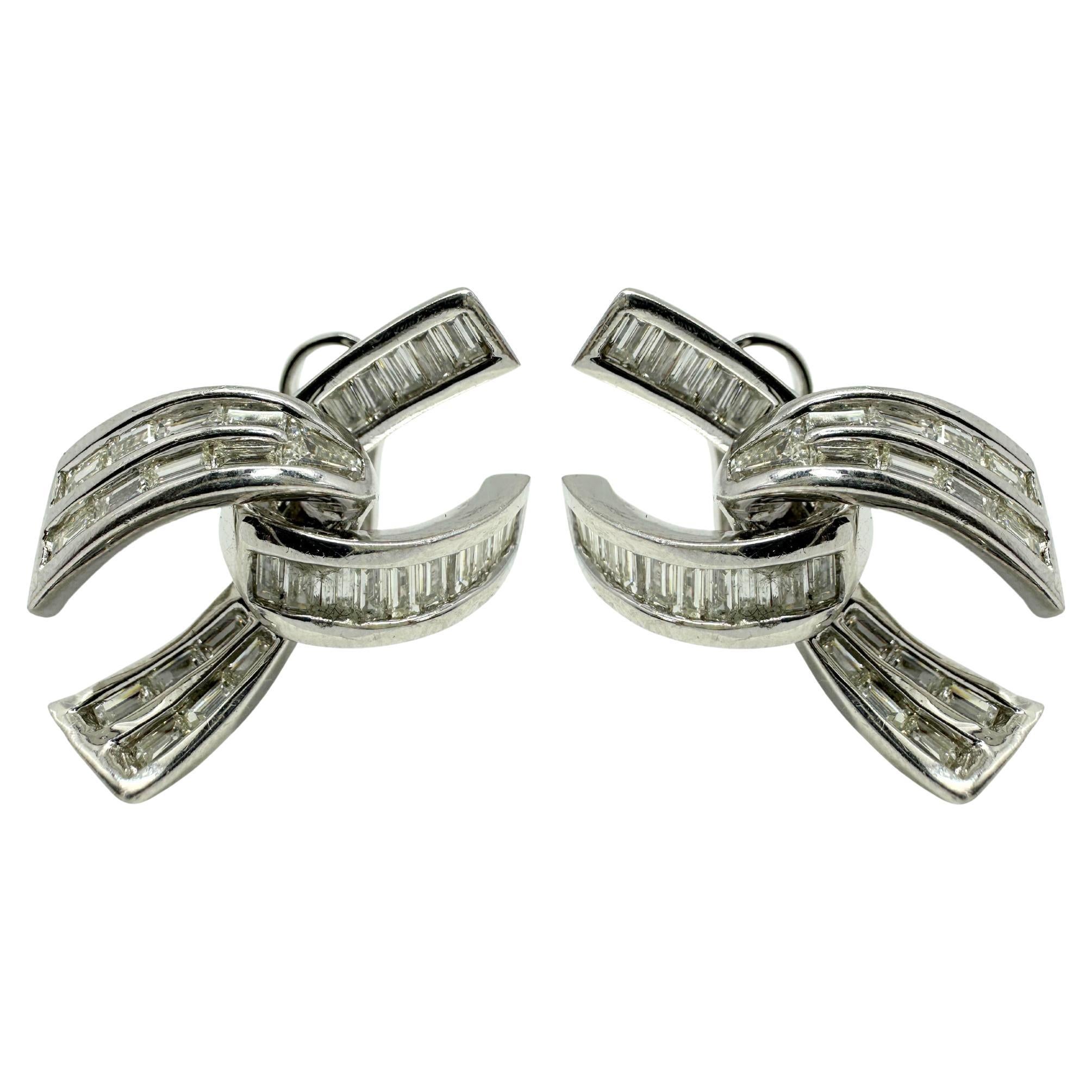 Platinum Baguette Cut Diamond Earrings