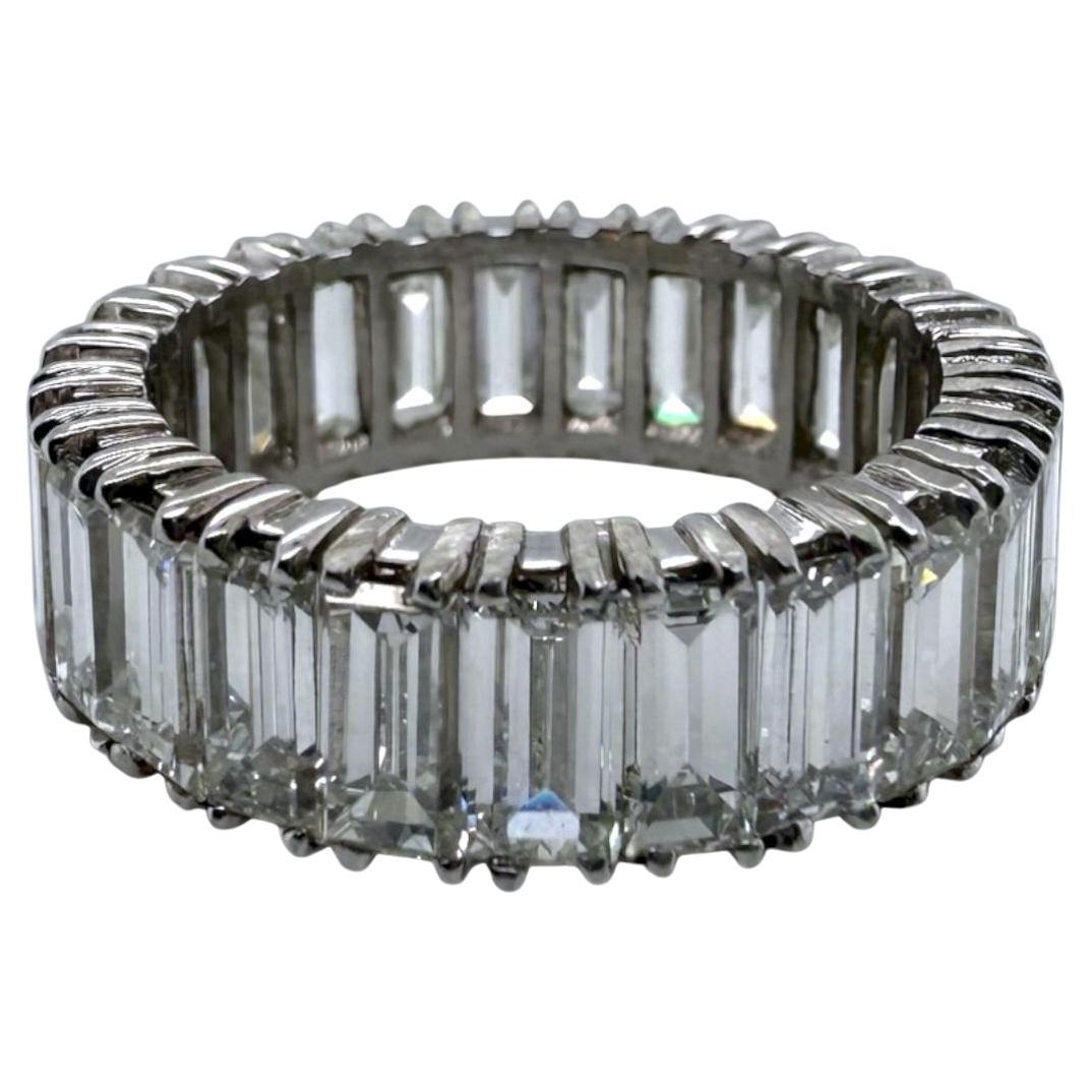 Platinum Baguette Cut Diamond Eternity Band 6.75 Carat Size 5.5