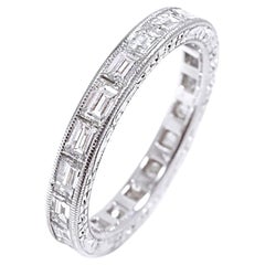 Platinum Baguette Diamond 3.00 Carats TW Eternity Band with Old Master Engraving