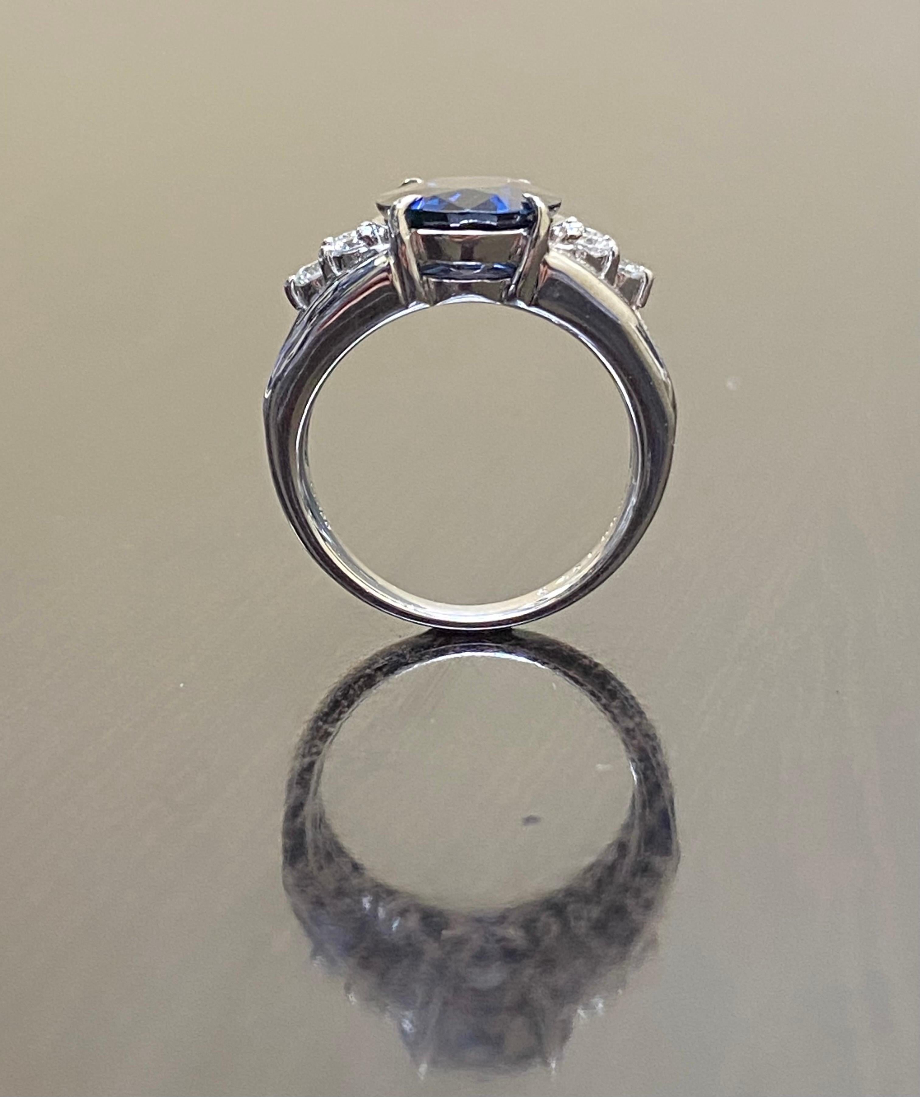 Platinum Baguette Diamond 4.51 Carat Oval Blue Sapphire Engagement Ring  For Sale 3