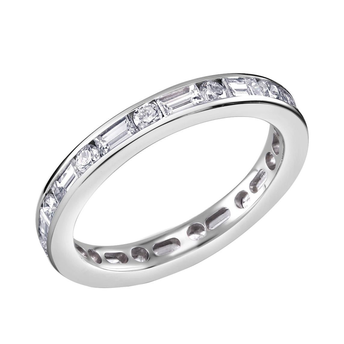 Platinum Baguette Diamond Alternating Round Diamond Eternity Ring
