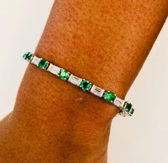 Platinum Baguette Diamond and Fine Emerald Line Bracelet