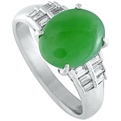 Platinum Baguette Diamond and Jade Ring