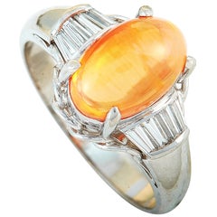 Platinum Baguette Diamond and Opal Oval Ring