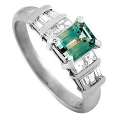 Platinum Baguette Diamond and Sapphire Ring