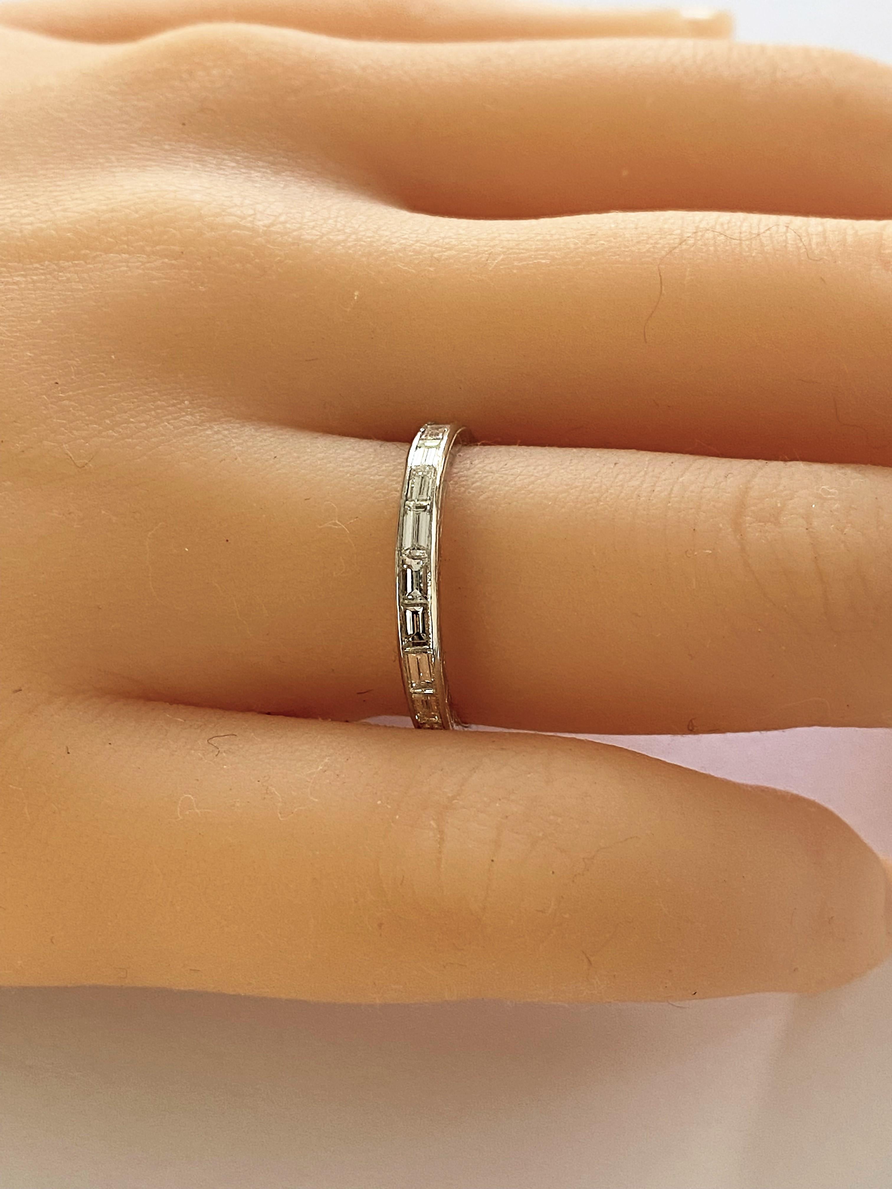 Contemporary Platinum Baguette Diamond Engraved Eternity Band Weighing 1.50 Carat