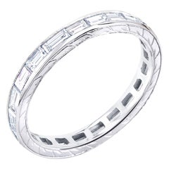 Platinum Baguette Diamond Engraved Eternity Band Weighing 1.50 Carat