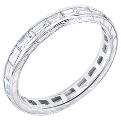 Platinum Baguette Diamond Engraved Eternity Band Weighing 1.50 Carat