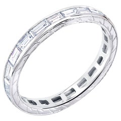 Platinum Baguette Diamond Engraved Eternity Band Weighing 1.50 Carat Platinum Baguette Diamond Engraved Eternity Band Weighing 1.50 Carat