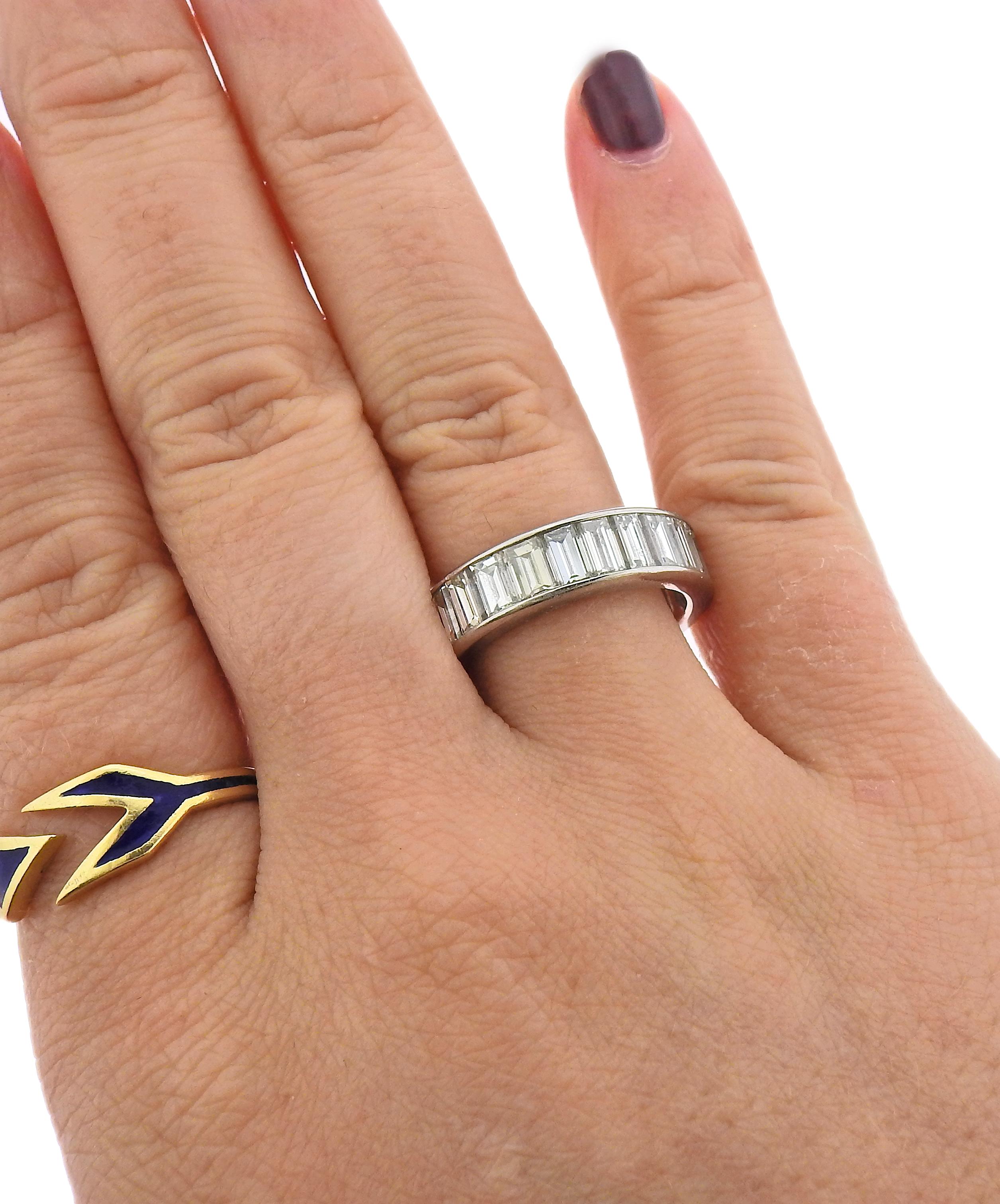 6.6 Carat Radiant w/ Baguette Ladies Wedding Ring Platinum Overlay Size 9 T8 