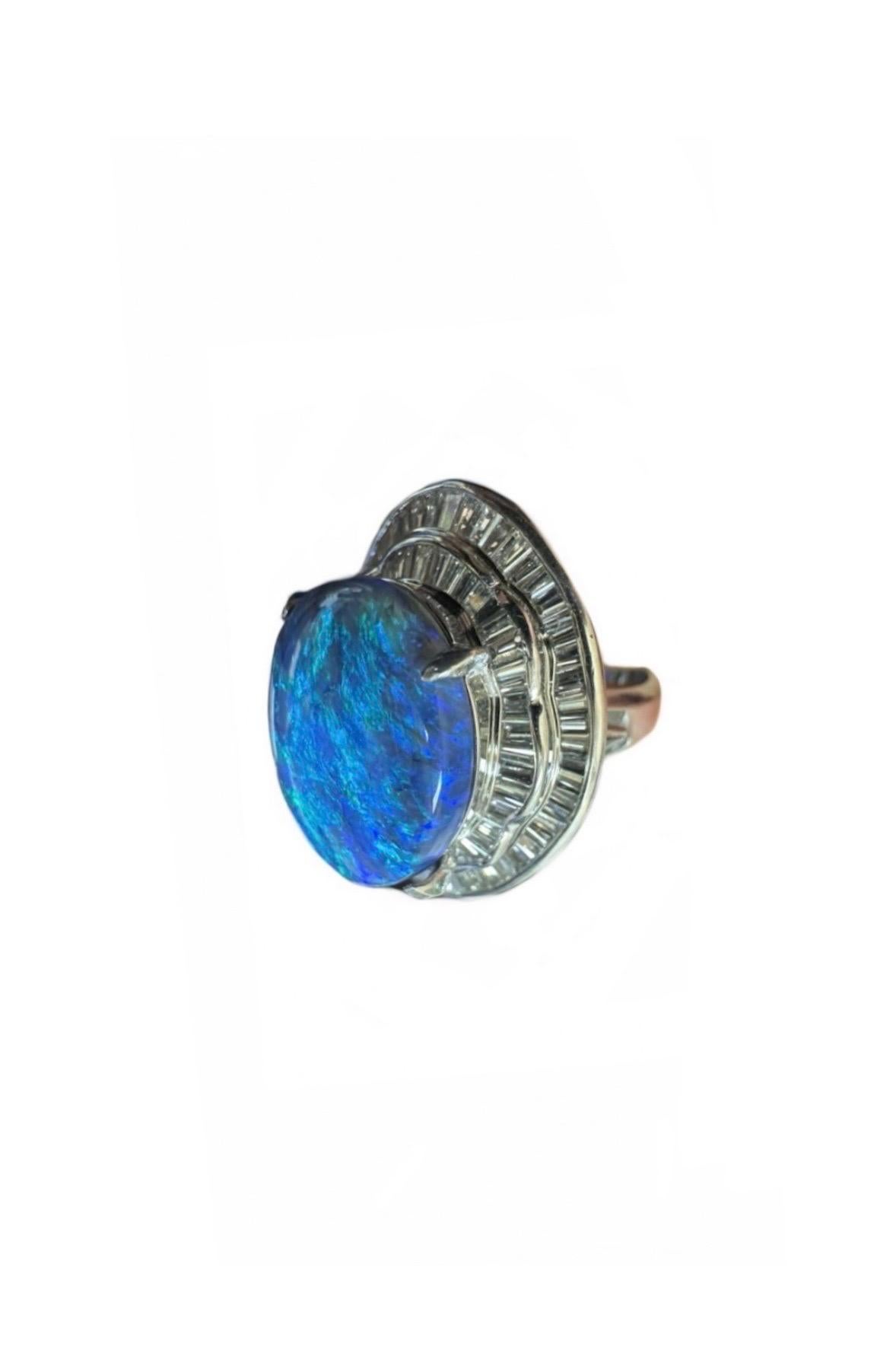 Anello in platino con diamante baguette certificato GIA da 11,01 carati di opale nero australiano In condizioni Nuovo in vendita a Los Angeles, CA