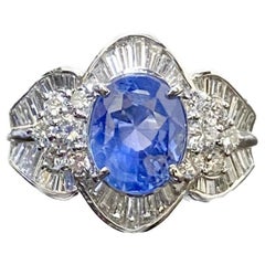 Bague en platine avec saphir bleu ovale certifié GIA, sans chaleur, de 4,05 carats