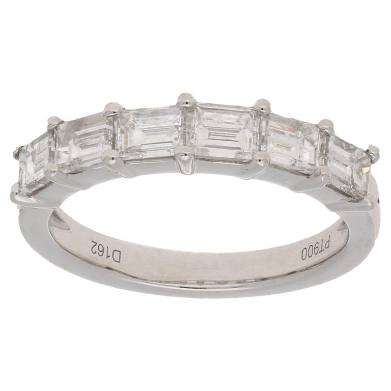 Platinum Baguette Diamond Half Eternity Ring For Sale at 1stdibs