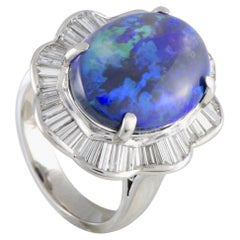 Platinum Baguette Diamonds and Opal Oval Ring